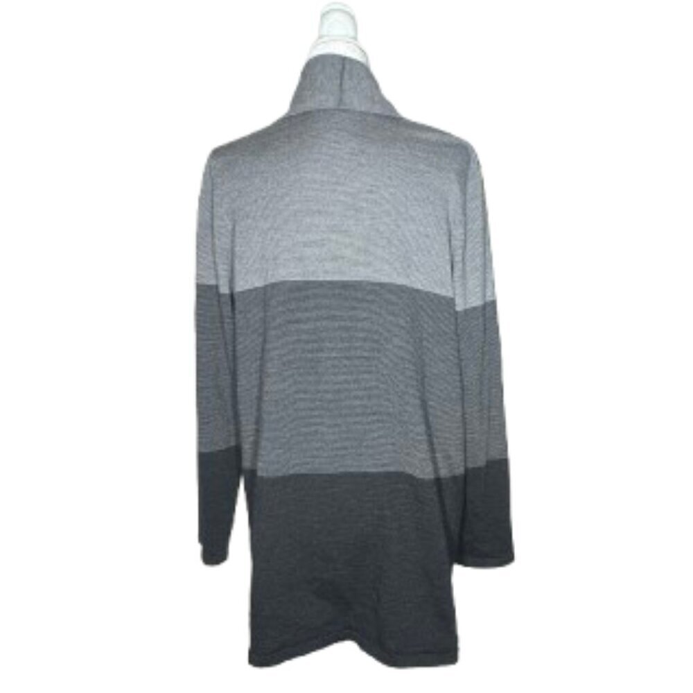 Eileen Fisher Merino Wool Gray Black Long Open Front Cardigan Large - Picture 3 of 8